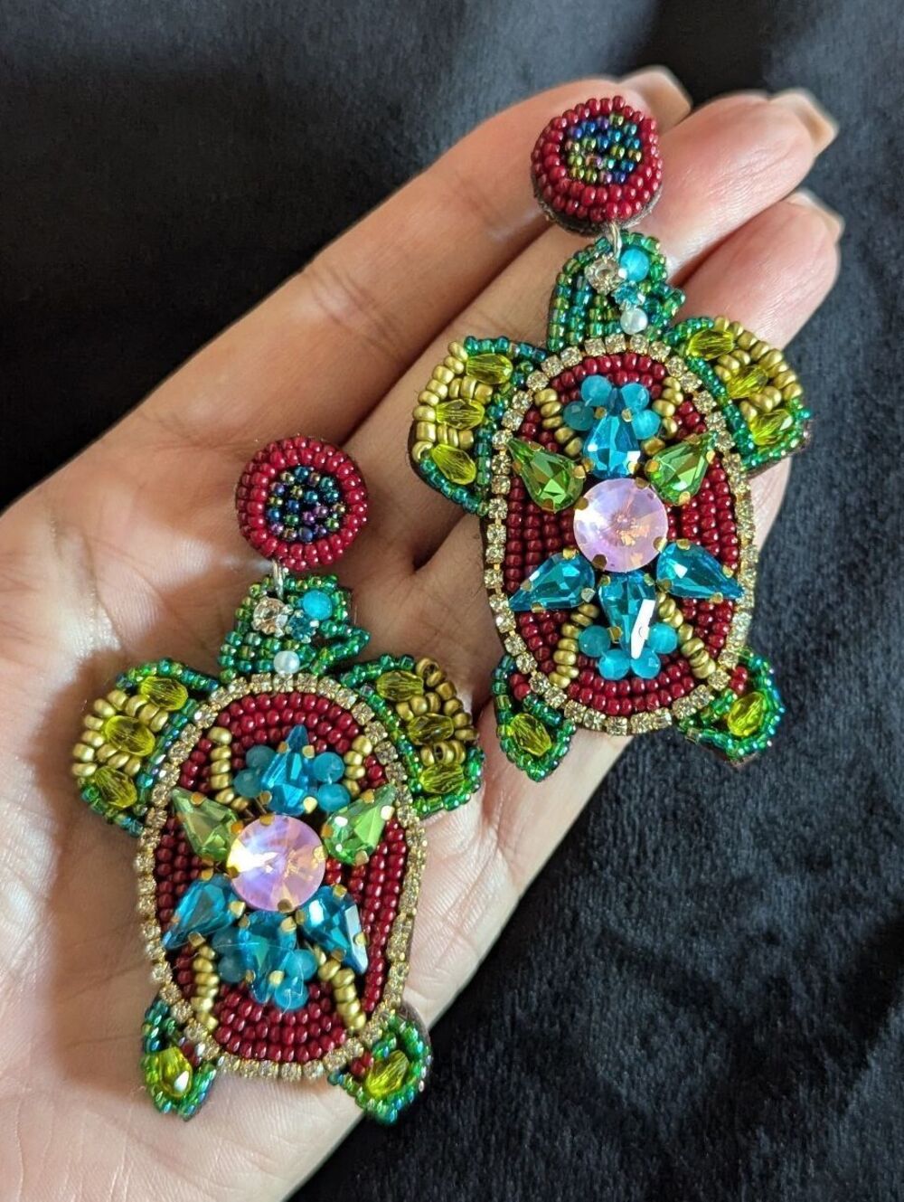 Beaded Turtle Earrings Boho Dangle Beach Vacation Summer Ocean